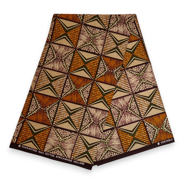 Afrikanischer Print Stoff - Orange und Olivgrün African Prism - 100% Baumwolle