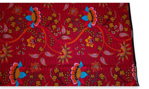 Afrikanischer Print Stoff - Dunkelrot und Gelb Botanical Flow - 100% Baumwolle