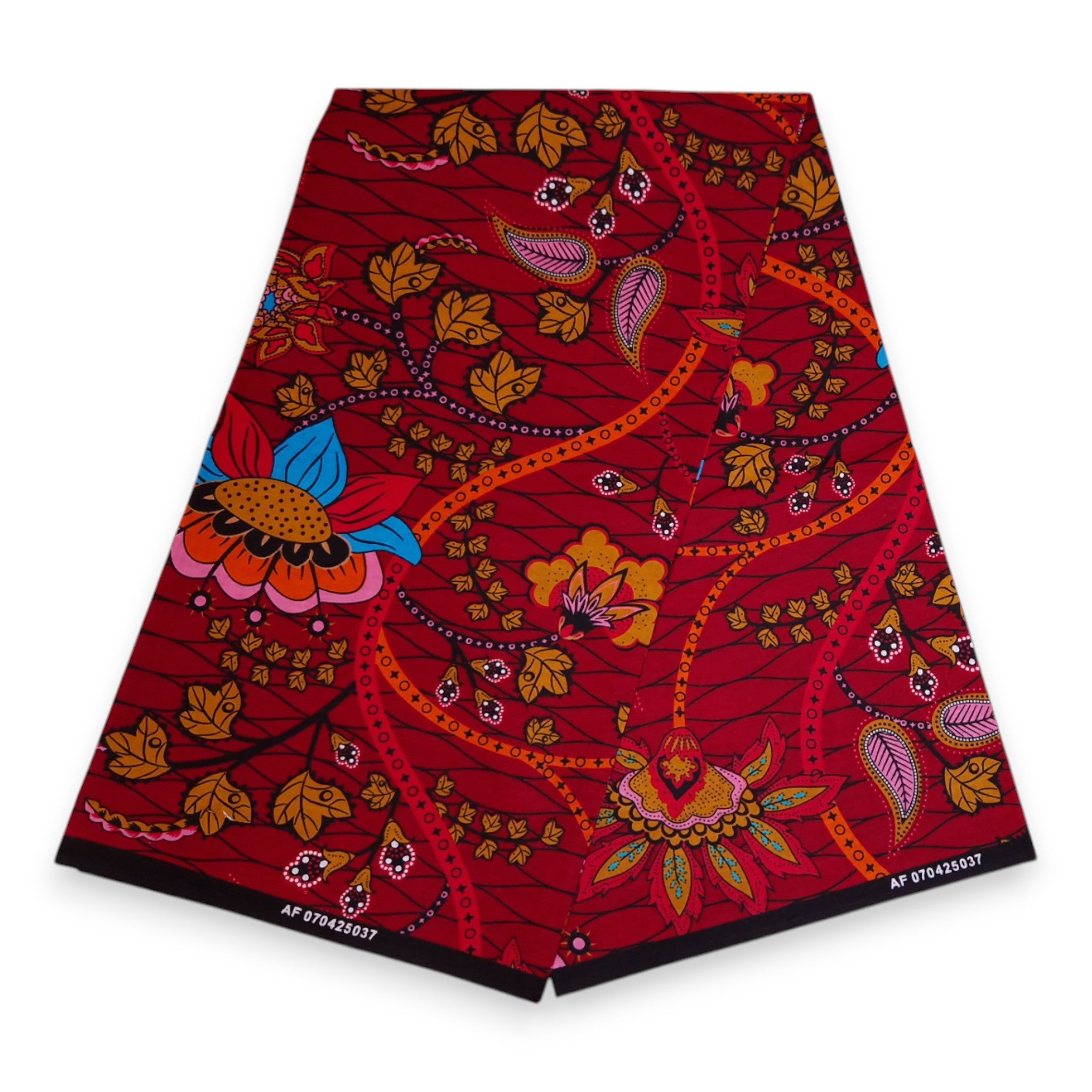 Afrikanischer Print Stoff - Dunkelrot und Gelb Botanical Flow - 100% Baumwolle