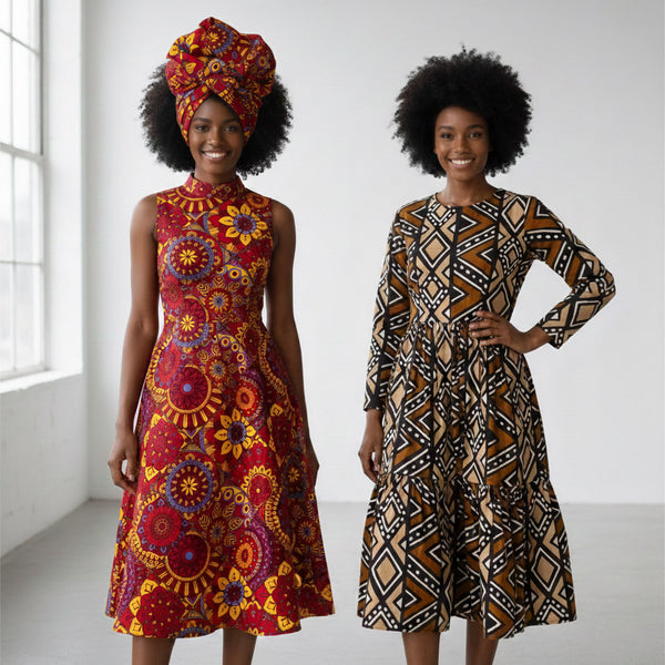 Afrikanischer Print Stoff - Rot und Gelb Mandala Patchwork - 100% Baumwolle