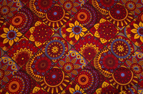 Afrikanischer Print Stoff - Rot und Gelb Mandala Patchwork - 100% Baumwolle