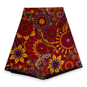 Afrikanischer Print Stoff - Rot und Gelb Mandala Patchwork - 100% Baumwolle