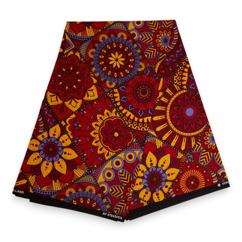 Afrikanischer Print Stoff - Rot und Gelb Mandala Patchwork - 100% Baumwolle