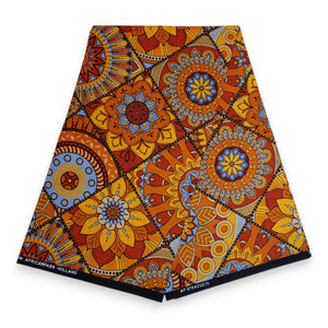 Afrikanischer Print Stoff - Orange und Hellblau Mandala Patchwork - 100% Baumwolle