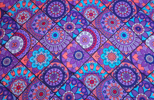 Afrikanischer Print Stoff - Lila und Hellblau Mandala Patchwork - 100% Baumwolle