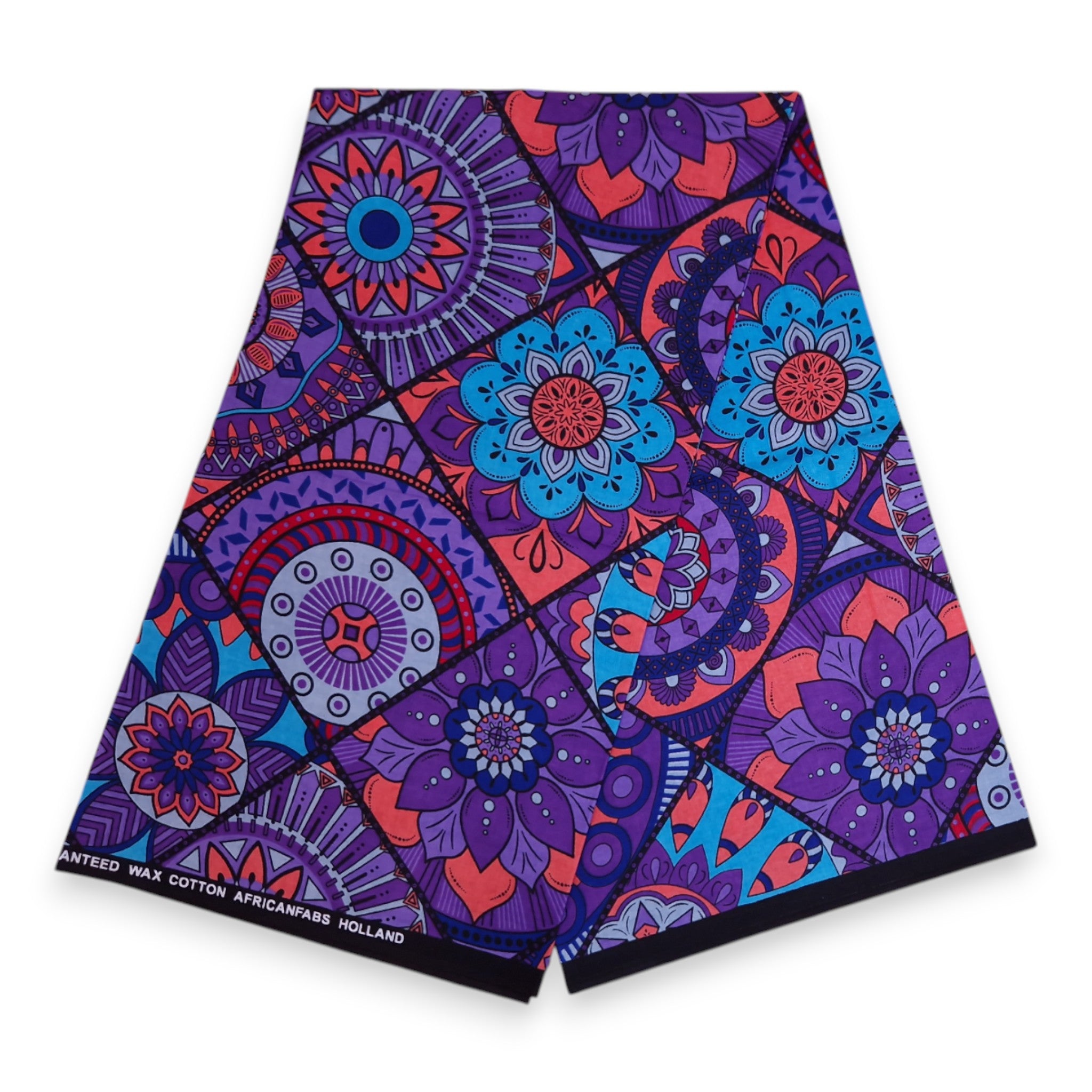 Afrikanischer Print Stoff - Lila und Hellblau Mandala Patchwork - 100% Baumwolle