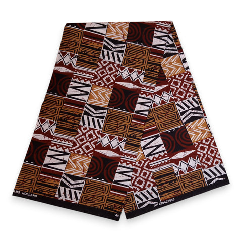 Afrikanischer Print Stoff - Braun Bogolan Mosaic - 100% Baumwolle