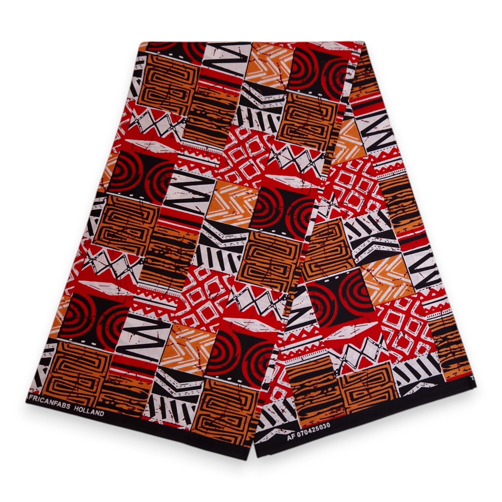 Afrikanischer Print Stoff - Rot Bogolan Mosaic - 100% Baumwolle