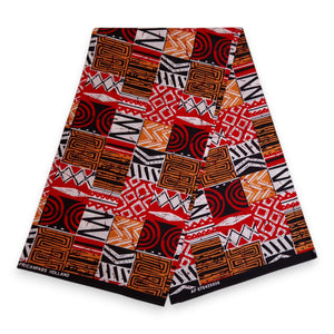 Afrikanischer Print Stoff - Rot Bogolan Mosaic - 100% Baumwolle