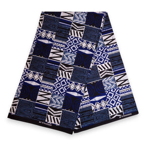 Afrikanischer Print Stoff - Blau Bogolan Mosaic - 100% Baumwolle