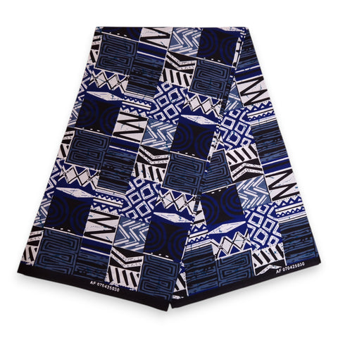Afrikanischer Print Stoff - Blau Bogolan Mosaic - 100% Baumwolle