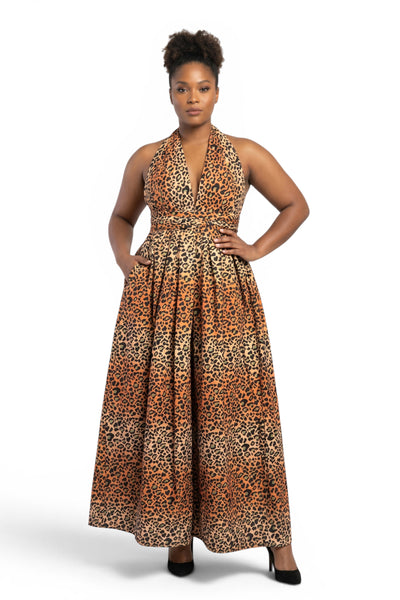 Afrikanischer Wax Print Stoff - Orange Beige Leopard Spots - 100% Baumwolle