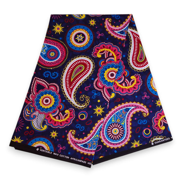 Afrikanisches Kopftuch / headwrap - Blau Rosa Paisley