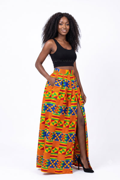 Afrikanischer Wax Print Stoff - Gelb Blau Kente Print Ghana - 100% Baumwolle