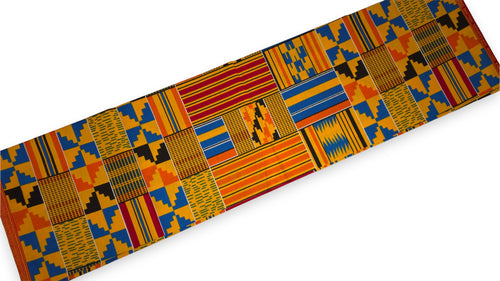 Afrikanischer Wax Print Stoff - Orange Kente Print Blocks Ghana - 100% Baumwolle