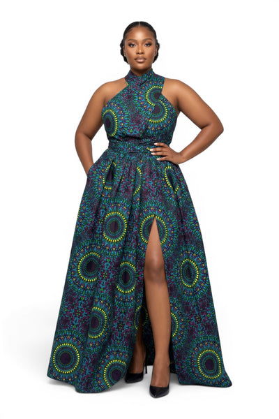 Afrikanischer Wax Print Stoff - Grün Gelb Ocean Eye - 100% Baumwolle