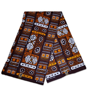 Afrikanischer Print Stoff -Braune Muster Bogolan / Mud cloth