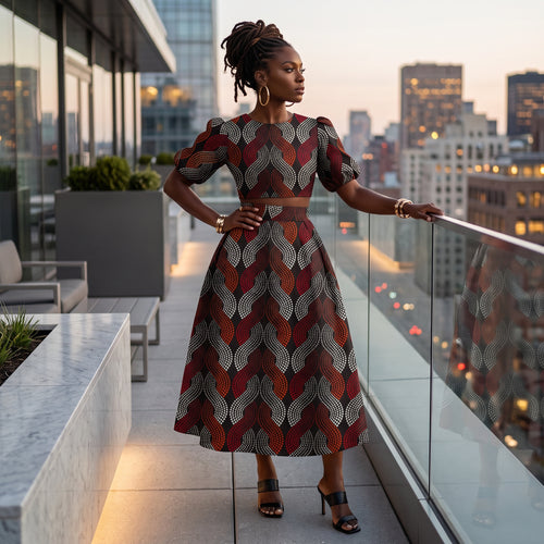 Afrikanischer Wax Print Stoff - Rot Wave Pattern - 100% Baumwolle