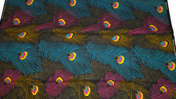 Afrikanischer Wax Print Stoff - Rosa Blau Royal Peacock - 100% Baumwolle