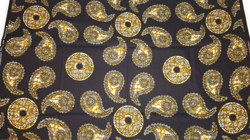 Afrikanischer Wax Print Stoff - Schwarz Olivgrün Paisley Sun - 100% Baumwolle