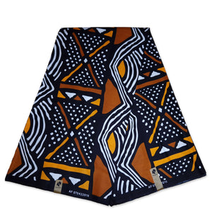 Afrikanischer Print Stoff - Braun Orange Bogolan / Mud cloth AF-4008