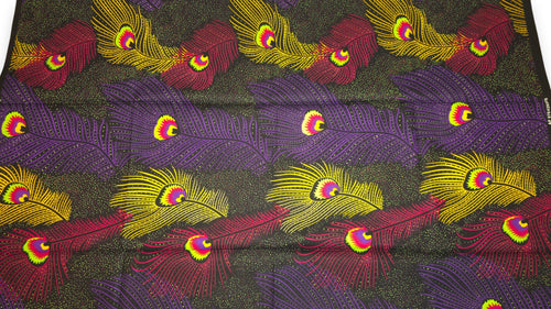 Afrikanischer Wax Print Stoff - Lila Gelb Royal Peacock - 100% Baumwolle
