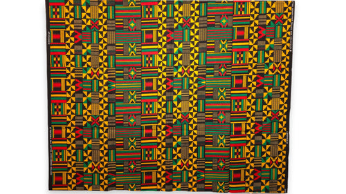 Afrikanischer Wax Print Stoff - Schwarz Grün Kente Print Ghana - 100% Baumwolle
