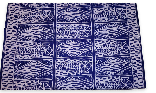 Afrikanischer Wax Print Stoff - Blau Weiß Ndop Cameroon - 100% Baumwolle