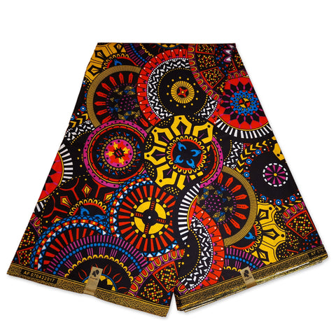 Afrikanischer Print Stoff - Dunkel Multicolor disks - 100% Baumwolle
