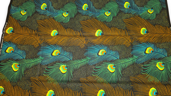 Afrikanischer Wax Print Stoff - Braun Petrol Royal Peacock - 100% Baumwolle