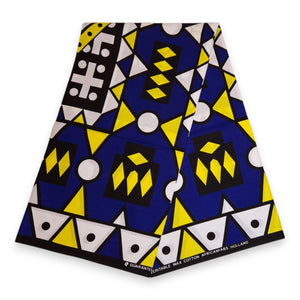 Afrikanischer Print Stoff - Blau Gelb Samakaka / Samacaca (Angola) - 100% Baumwolle