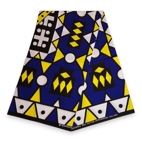 Afrikanischer Print Stoff - Blau Gelb Samakaka / Samacaca (Angola) - 100% Baumwolle