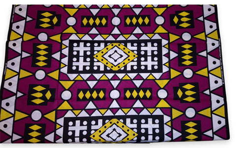 Afrikanischer Print Stoff - Lila Gelb Samakaka / Samacaca (Angola) - 100% Baumwolle