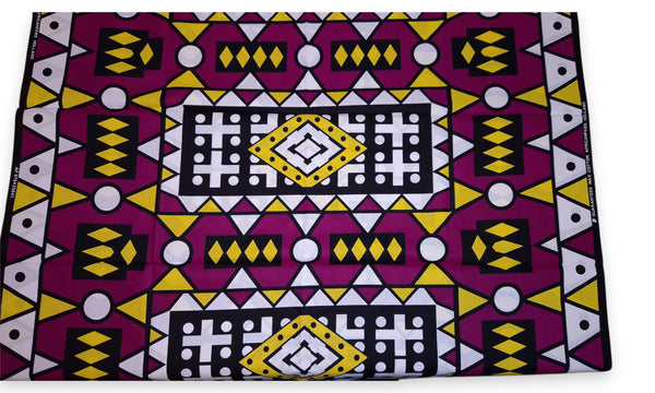 Afrikanischer Print Stoff - Lila Gelb Samakaka / Samacaca (Angola) - 100% Baumwolle