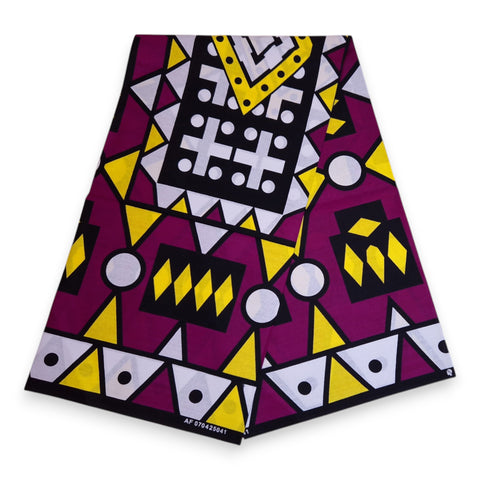 Afrikanischer Print Stoff - Lila Gelb Samakaka / Samacaca (Angola) - 100% Baumwolle