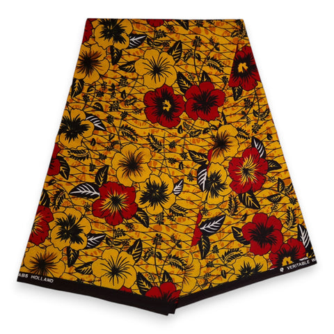 Afrikanischer Print Stoff - Gelb Flowers - 100% Baumwolle