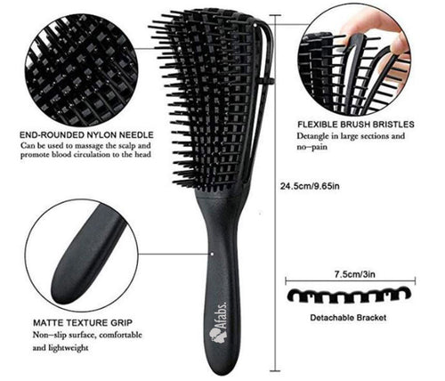 Afabs® Schwarze Anti-Tangle Haarbürste + Schwarze Satin Bonnet | Entwirrungsbürste | Hair bonnet | Kamm für Locken | Lockenhaarbürste