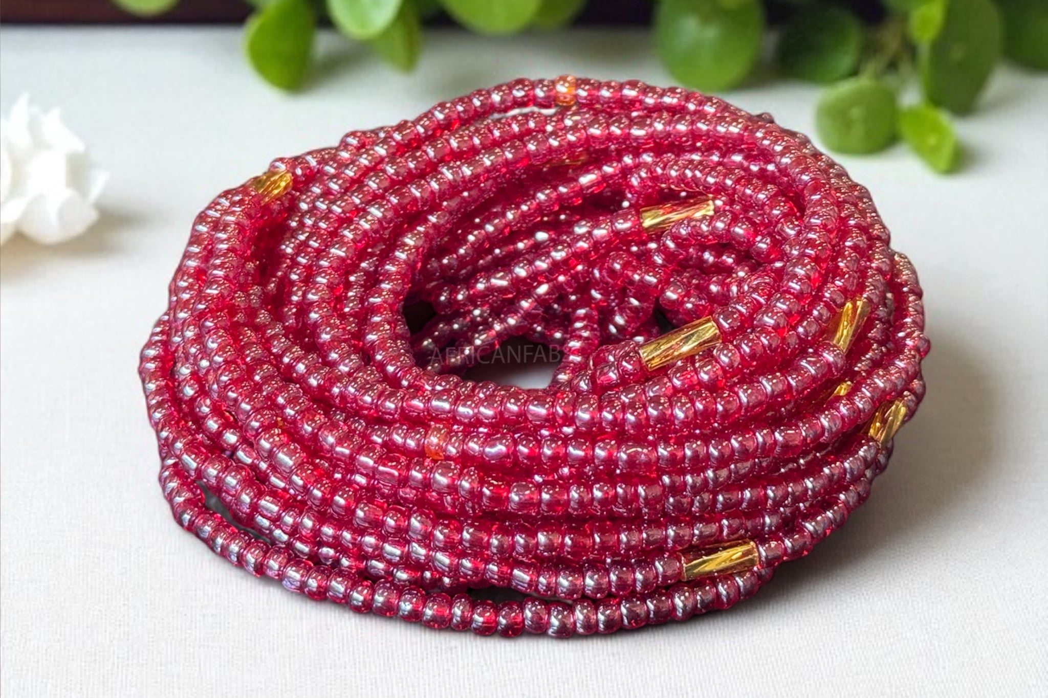 Waist Beads / Afrikanische Taillenkette - Adolor - Cranberryfarbe (elastisch)