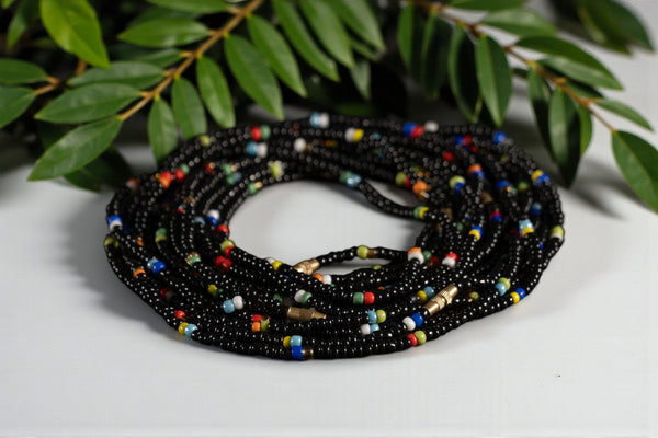Waist Beads / Afrikanische Taillenkette - IDEN - Schwarz (elastisch)