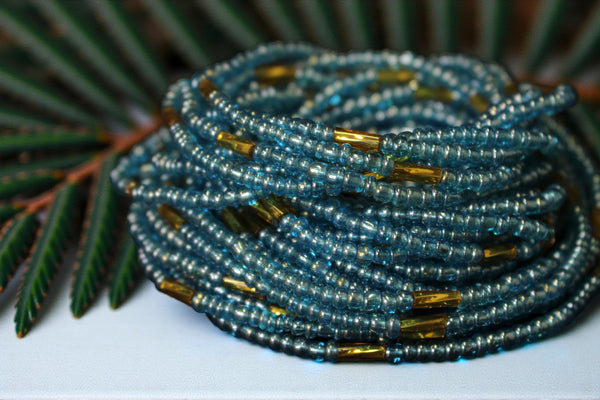 Waist Beads / Afrikanische Taillenkette - IZODUWA - Blau / gold (elastisch)