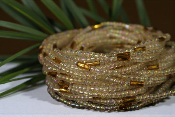 Waist Beads / Afrikanische Taillenkette - NEKPEN - Weiss / gold (elastisch)