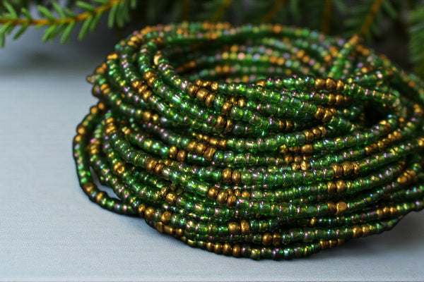 Waist Beads / Afrikanische Taillenkette - OGHOGHO - Grün / gold (elastisch)