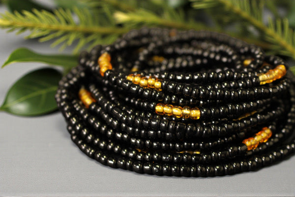 Waist Beads / Afrikanische Taillenkette - OSAWE -Schwarz / Gold (elastisch)