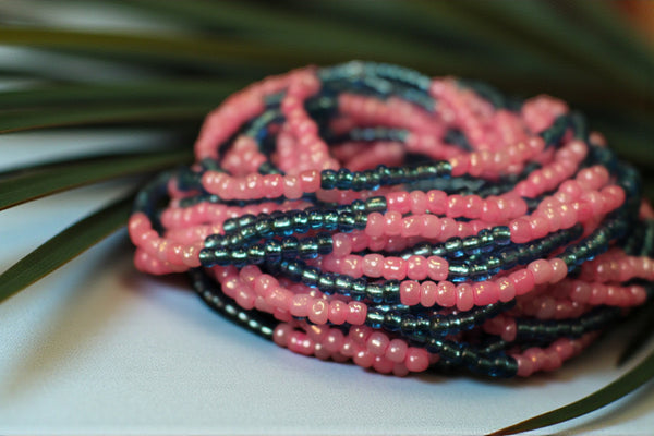 Waist Beads / Afrikanische Taillenkette - ADODO - Blau / Rosa (elastisch)