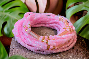 3 in 1 Waist Beads / Afrikanische Taillenkette -  AME - Rosa (elastisch)