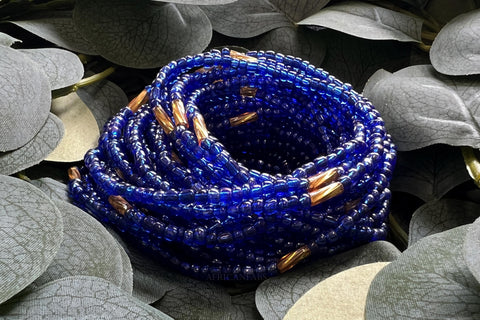 Waist Beads / Afrikanische Taillenkette - EDE - Blau / gold (elastisch)
