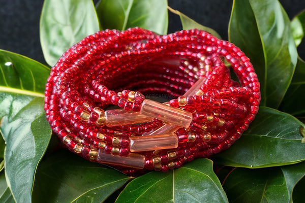 3 in 1 Waist Beads / Afrikanische Taillenkette -  ABENI -Rot (elastisch)