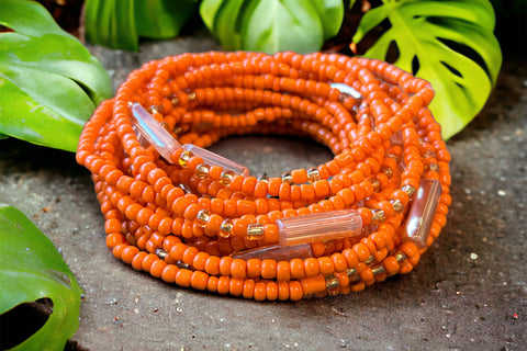 Waist Beads / Afrikanische Taillenkette - FADEKEMI  - Orange (elastisch)