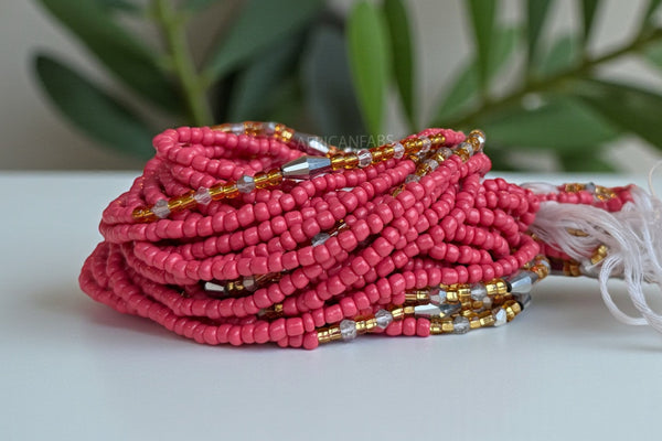 Waist Beads / Afrikanische Taillenkette - Abinéné - Altrosa (Traditionelle nicht elastische Schnur)