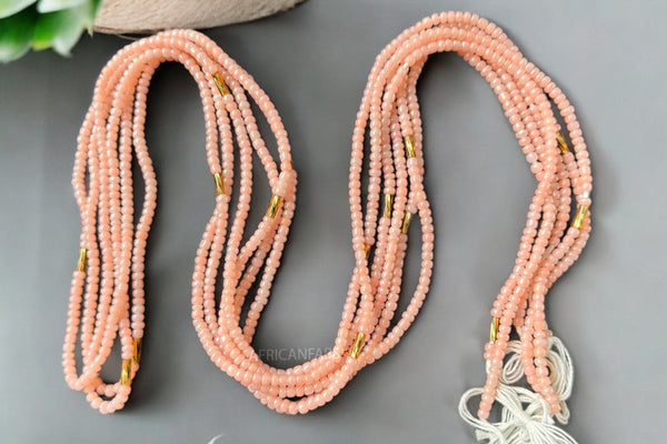 Waist Beads / Afrikanische Taillenkette - Ogbe - Pfirsich / Gold (Traditionelle nicht elastische Schnur)